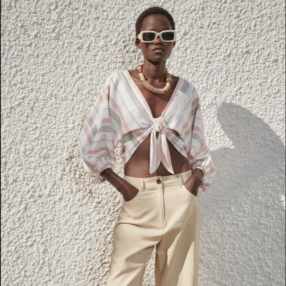 Zara Striped Linen Blend Top